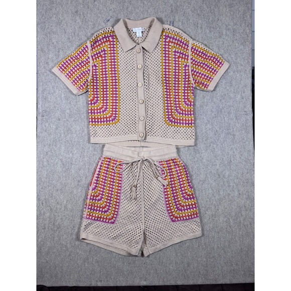 House of Harlow 1960 Other - k56. House of Harlow 1960 Crochet Knit 2 Piece Set Polo Shirt and Shorts Small